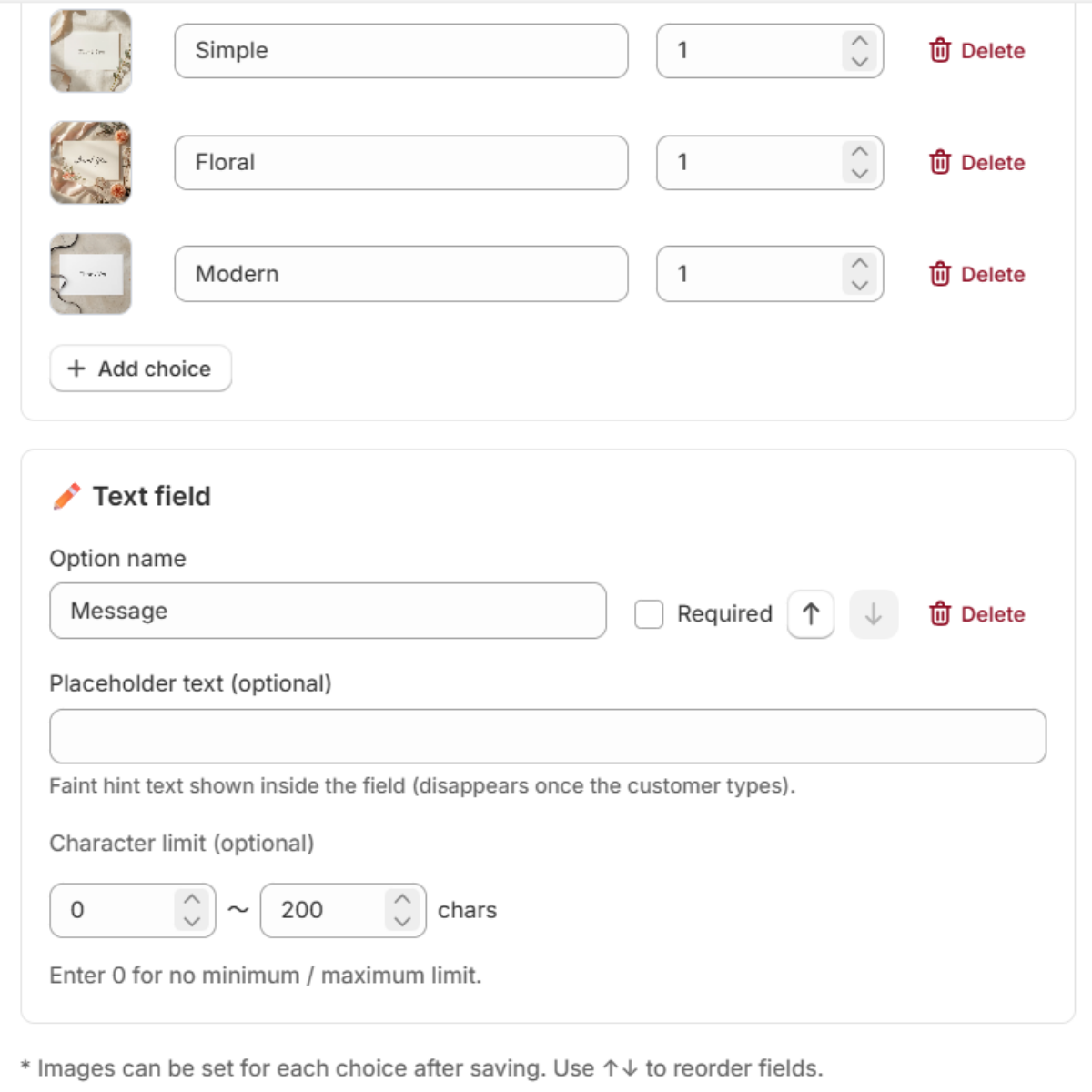Admin: text field settings with character limits