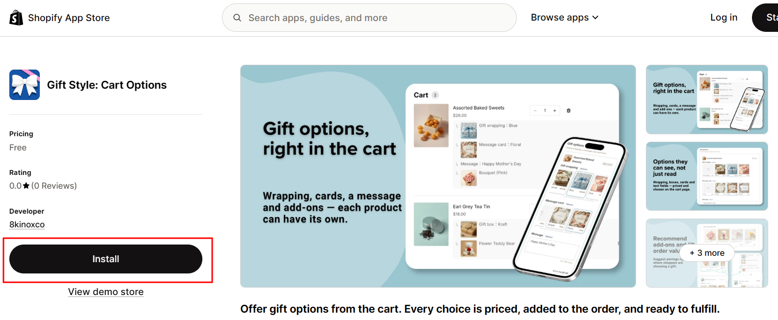 The Gift Style page in the Shopify App Store