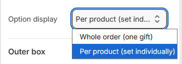 The option scope dropdown, switching between per product and whole order